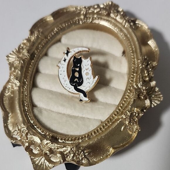 Gold and Black Cat Moon pin - Picture 1 of 5